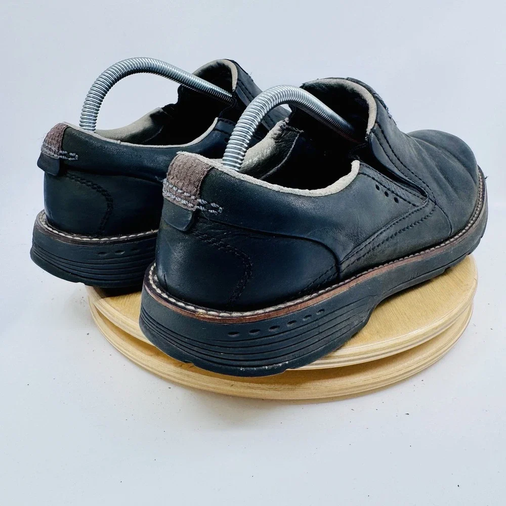 Merrell Realm Moc Shoes Mens 11 Black Leather Slip On Comfort Casual Loafers